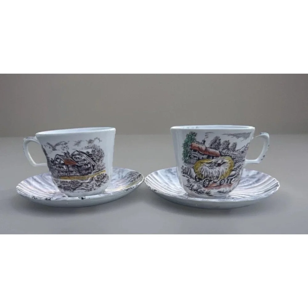 Vintage Yorkshire Staffordshire Ironstone 2 Saucers & 2 Tea Cups Made England